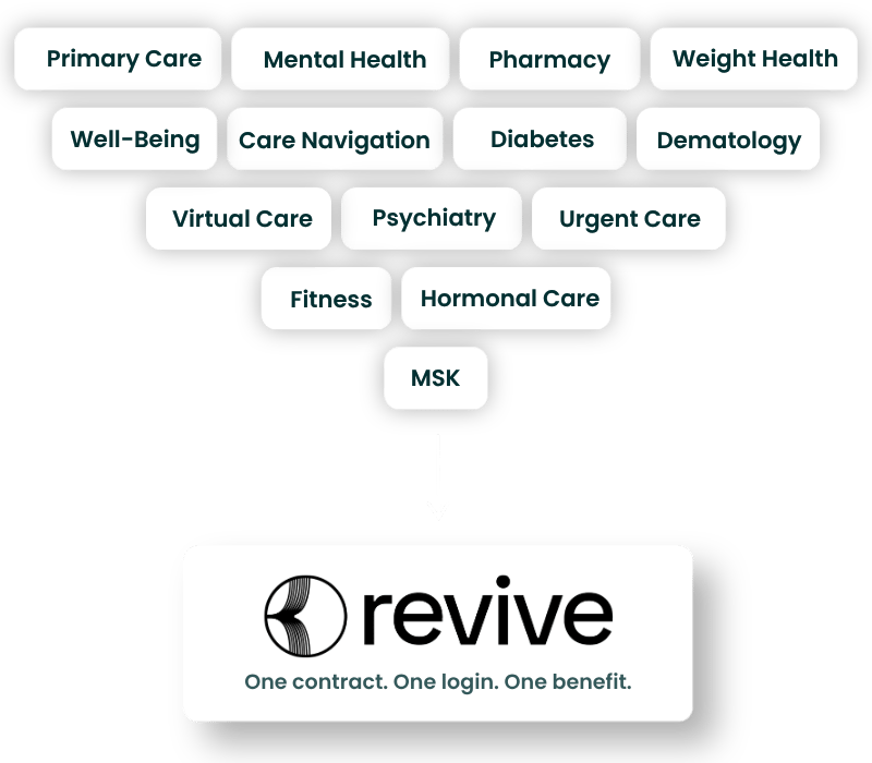 Infographic showing how Revive Health consolidates vendors Infographic showing how Revive Health consolidates vendors